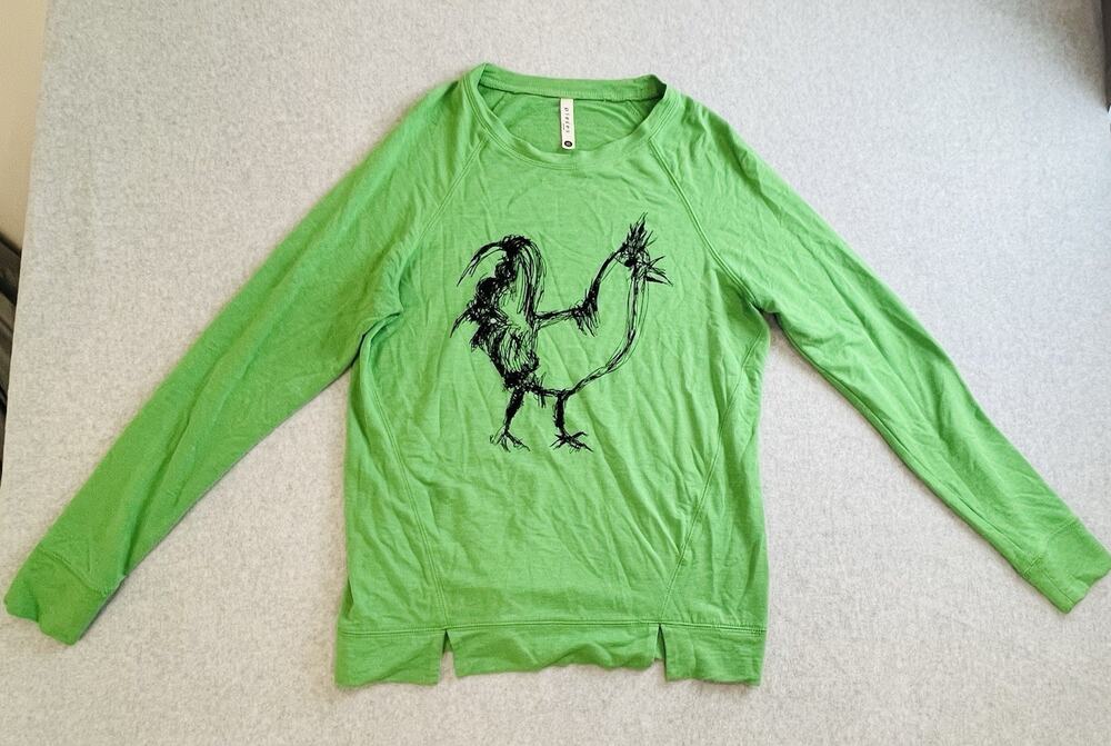 Pices Rooster Green Knit Long Sleeve Pullover Sz Med